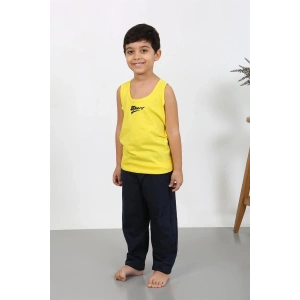 Erkek Çocuk Sıfır Kol Penye Pijama Takım Sarı