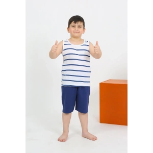 Erkek Çocuk Sıfır Kol Şortlu Beyaz Penye Pijama Takımı