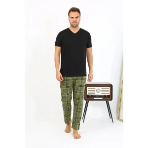 Erkek Ekoseli Desen Penye Tek Alt Pijama Haki