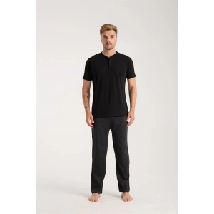 Erkek Füme Düğmeli Yaka Kısa Kol Pijama Takımı