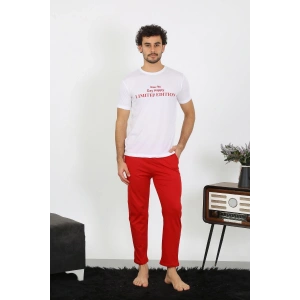 Erkek Kısa Kol Penye Beyaz Pijama Takımı
