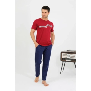 Erkek Pamuk Kısa Kol Pijama Takım Bordo
