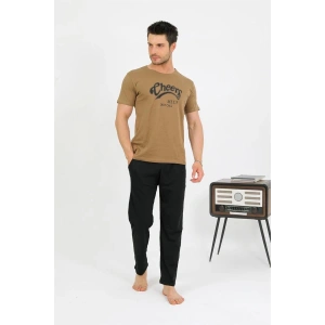 Erkek Pamuk Kısa Kol Pijama Takım Vizon