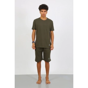 Erkek Pamuk Lakost Alt Üst Kaprili Pijama Takım Haki