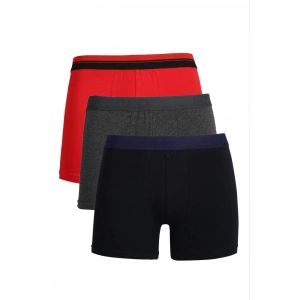 Erkek Penye 3lü Boxer Kırmızı-Füme-Lacivert