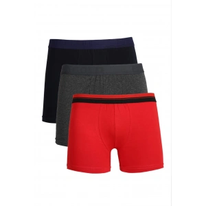 Erkek Penye 3lü Boxer Siyah-Füme-Kırmızı