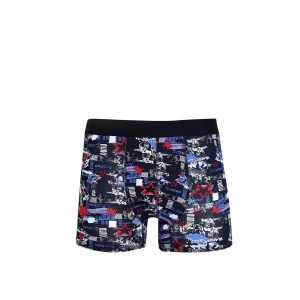 Erkek Penye Likralı Desenli Boxer Lacivert