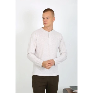 Erkek Penye Uzun Kol Pijama Takımı Ekru