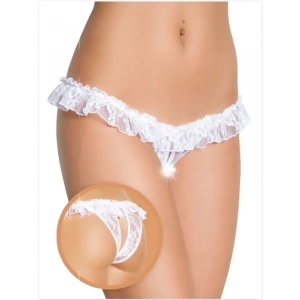 Fantezi Üstü Fırfırlı Ağı Açık Beyaz Dantel Tanga - String