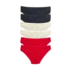 Giyim 6 Adet Önü Dantelli Transparan Kadın Slip Külot S116