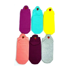 Giyim 6 Çift Çilek Nakış Baskılı Pamuklu Yumuşak Kadın Bilek Çorap