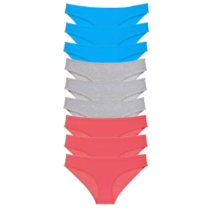 Giyim 9 Adet Süper Eko Set Likralı Kadın Slip Külot Fuşya Gri Mavi