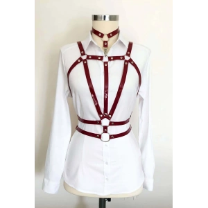 Giyim Boyundan Bağlamalı Çift Sıralı Üçgen Deri Harness - Brf115