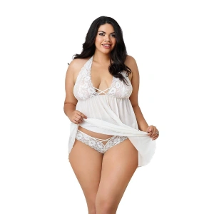 Giyim Dantelli Beyaz Büyük Beden Gecelik Brf1273