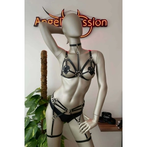 Giyim Deri Jartiyer Siyah Harness Takım - Brf451