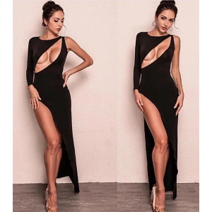 Giyim  Derin Dekolteli Uzun Yırtmaçlı Elbise