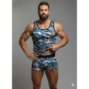 Giyim Erkek Kamuflaj Tank Top Boxer İç Çamaşır Takımı