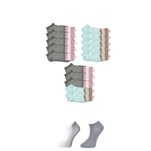 Giyim Gri Ve Beyaz Kadın Bilek Çorap 15 Çift