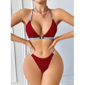 Giyim Kadın Bordo Love Yazılı Arkası Çarpraz Mayo Bikini 5169