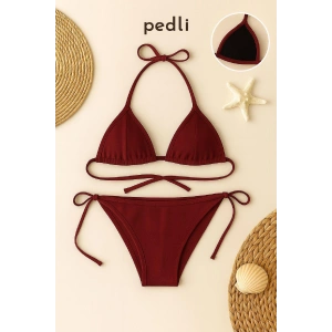 Giyim Kadın Bordo Yandan Ve Boyundan Bağlamalı Bikini Mayo Takımı