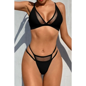 Giyim Kadın Siyah File Detaylı Özel Bikini Takımı