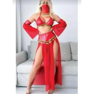 Giyim Kırmızı Peçeli Dansöz Kıyefeti