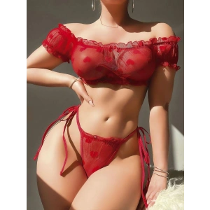 Giyim Kırmızı Transparan Fantezi Sütyen Külot Takım