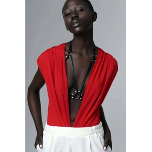 Giyim Omuz Göğüs Detaylı Şık Deri Harness - Brf200