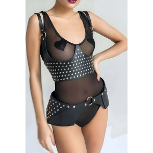 Giyim Perçin Detaytlı Şık Kemer Ve Harness Takım - Brf1303