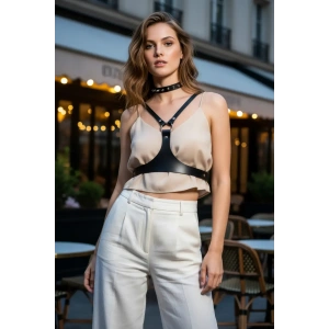 Giyim Siyah Kadın Kemer Deri Göğüs Üstü Vücut Aksesuarı - Brf1299