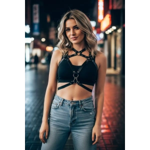 Giyim Siyah Kadın Kemer Deri Vücut Aksesuarı - Brf108