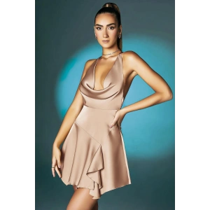 Giyim Somon Askılı Degajeli Fantezi Mini Elbise