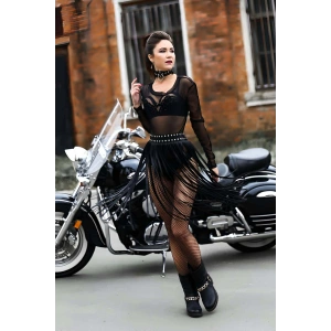 Giyim Uzun Deri Püsküllü Etek - Brf411