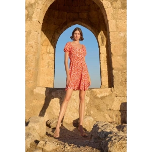 Giyim Viskon Çiçek Desenli Kısa Kollu Elbise