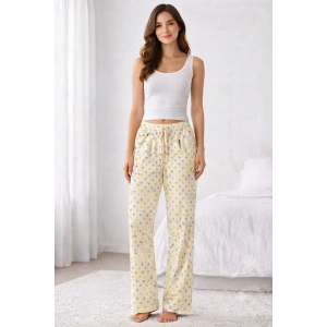 Giyim Viskon Pamuklu Kadın Açık Sarı Desenli Pijama Pantolon - Mg010 -