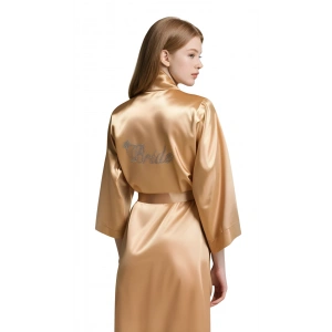 Gold Saten Bride Sabahlık Zarif Kadın Ev Giyim