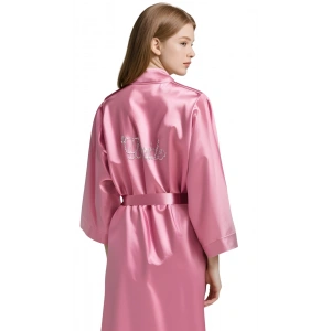 Gül Kurusu Saten Bride Sabahlık Zarif Kadın Ev Giyim