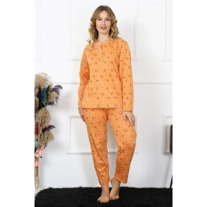 Kadın 4XL-5XL-6XL-7XL-8XL Büyük Beden Uzun Kol Pijama Takım Turuncu