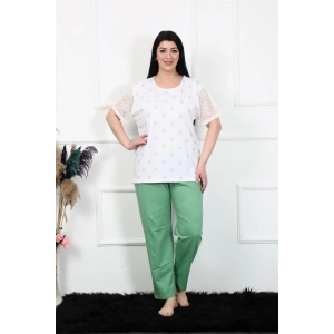 Kadın 5XL-6XL-7XL-8XL Büyük Beden Kısa Kol Pijama Takım Beyaz