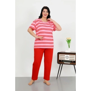 Kadın Büyük Beden Kısa Kol Penye Pijama Takımı Kırmızı