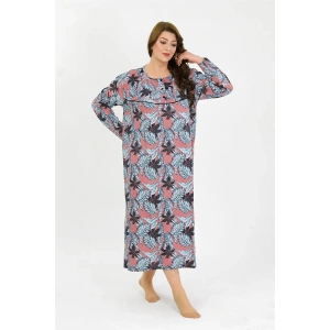 Kadın Büyük Beden Uzun Kol Somon Anne Gecelik