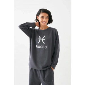 Kadın Füme Balık Burcu Oversize 2 İplik Eşofman Ev Giyim Takımı