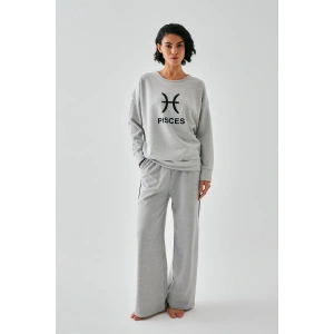 Kadın Gri Balık Burcu Oversize 2 İplik Eşofman Ev Giyim Takımı