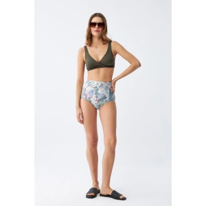Kadın Haki Pedli Üst ve Yüksek Bel Çiçek Desenli Bikini Takımı