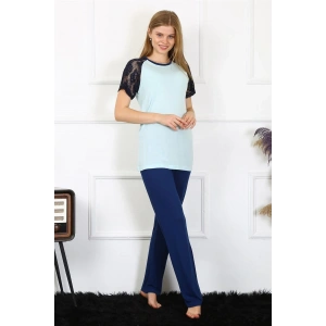 Kadın Kolu Dantelli Penye Pijama Takım Su Yeşili