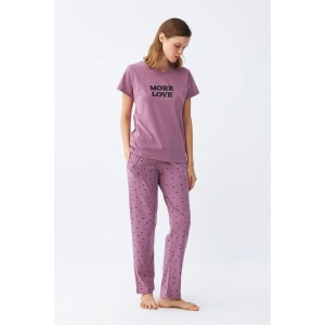 Kadın Mor Yıldız Desenli Penye Kısa Kol Pijama Takımı