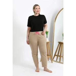 Kadın Pamuklu Büyük Beden Alt Pijama Bej