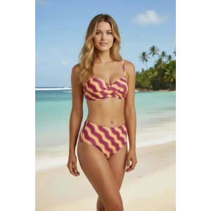 Kadın Renkli Modern Kesim Straplez Yüksek Bel Bikini Takımı