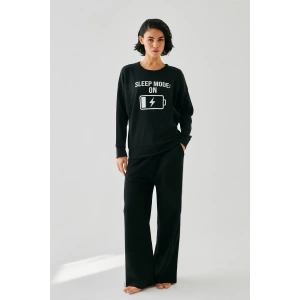 Kadın Siyah Sleep Mode ON Oversize 2 İplik Eşofman Ev Giyim Takımı