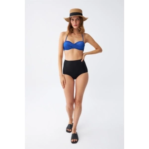 Kadın Straplez Mavi Yüksek Bel Bikini Takımı
